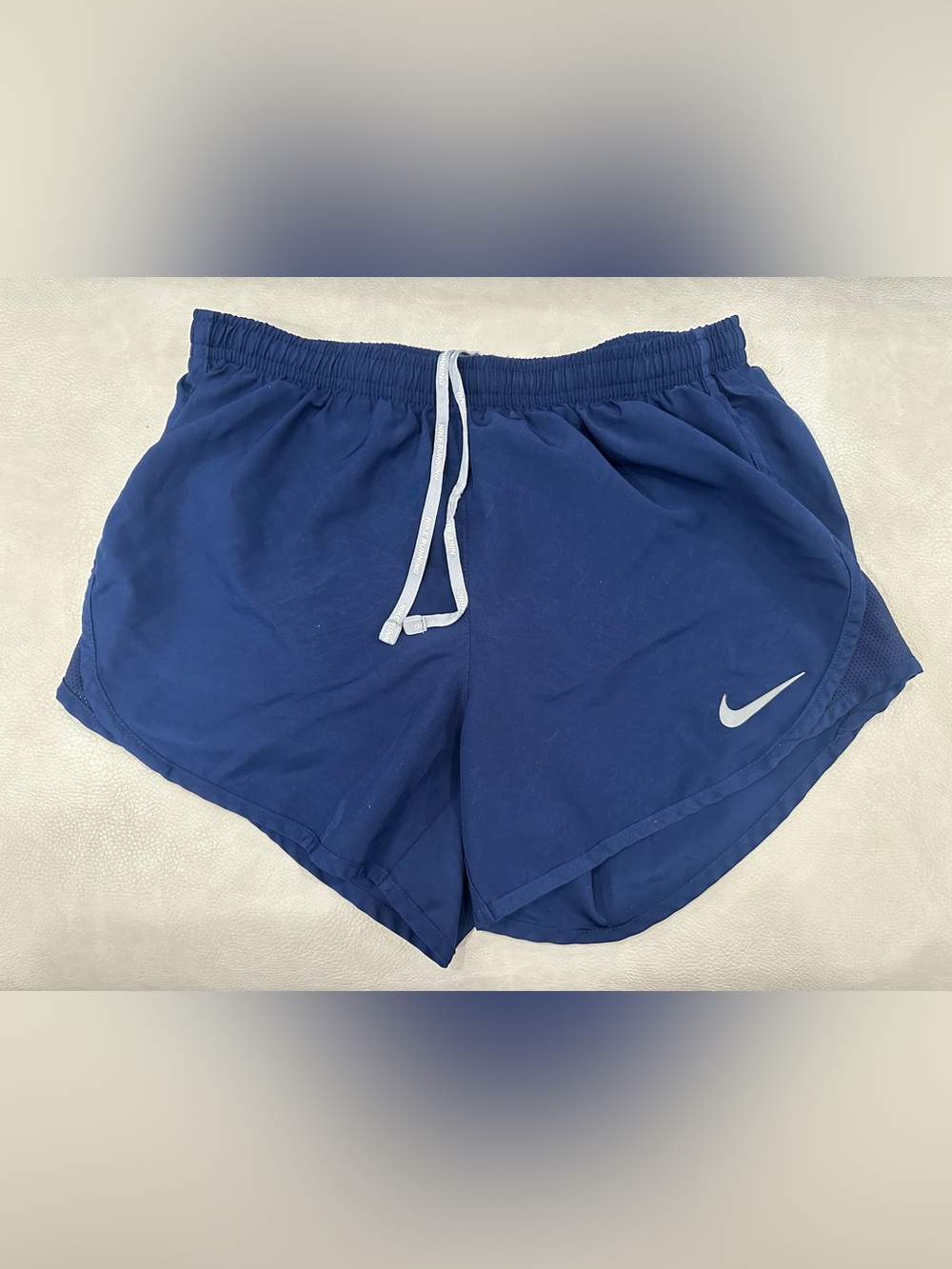 Nike Women's Dark Blue Athletic Running Shorts with White Drawstring